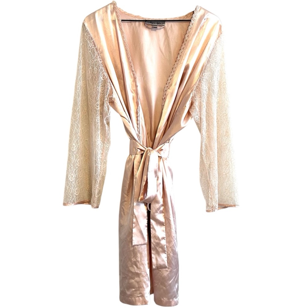Morgan Taylor Pink Silky Lace Long Sleeve Robe size XL